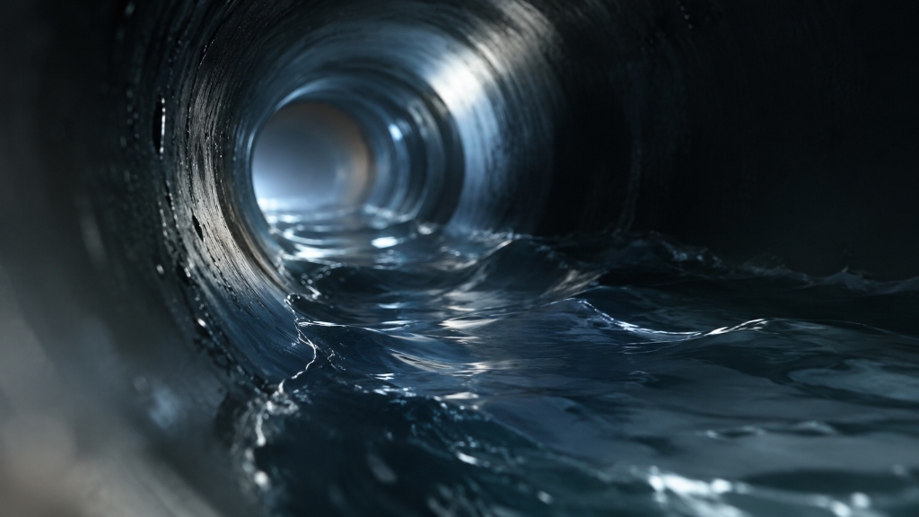 Flujo de agua dentro de tubería cinematográfica